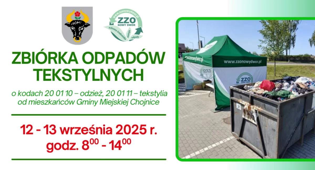 Informacje z Urzędu Miejskiego w Chojnicach, Zbiórka odpadów tekstylnych Chojnicach września - zdjęcie, fotografia