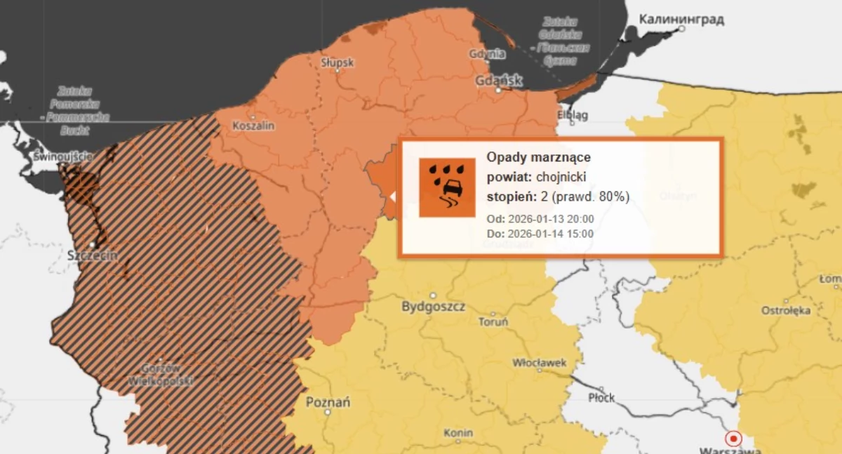 Pogoda w regionie, Gołoledź marznące opady wydał ostrzeżenie powiatu chojnickiego - zdjęcie, fotografia
