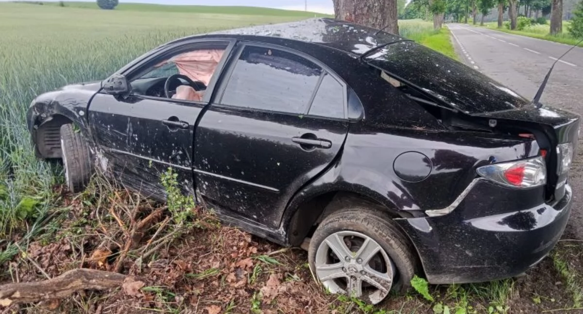 Wypadek, Jechał prosto nagle uderzył drzewa wydarzyło trasie - zdjęcie, fotografia
