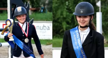 Ola Krzoska i Kinga Krzoska na podium Mistrzostw Polski Północnej Amatorów w skokach przez przeszkody