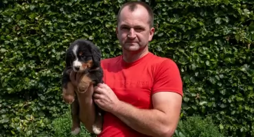 Kamil Folz z Nieżychowic przekazał szczeniaka berneńczyka na rzecz OSP Ostrowite